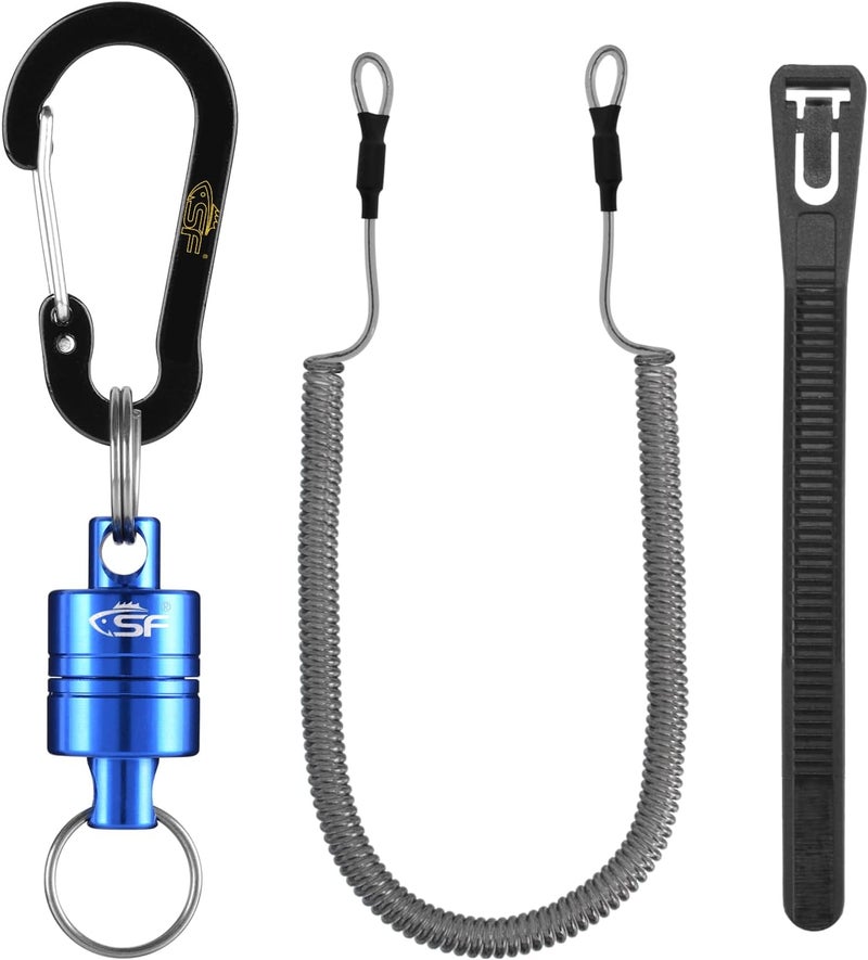 sf. Strongest Magnetic Net Release Magnetic Keychain Fly Fishing Net Retractor Magnet Clip Holder Retractor with Retractable Coiled Lanyard Carabiner - Image 1